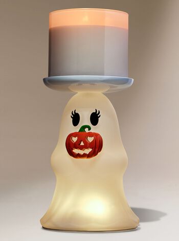 Light-up Ghost Jack-o'-lantern Pedestal 3-Wick Candle Holder 3-Wick Candle Holder