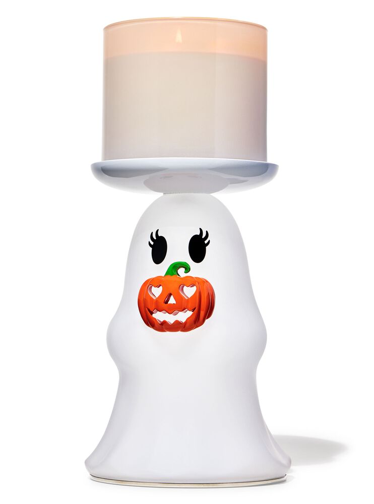 Light-up Ghost Jack-o'-lantern Pedestal 3-Wick Candle Holder 3-Wick Candle Holder