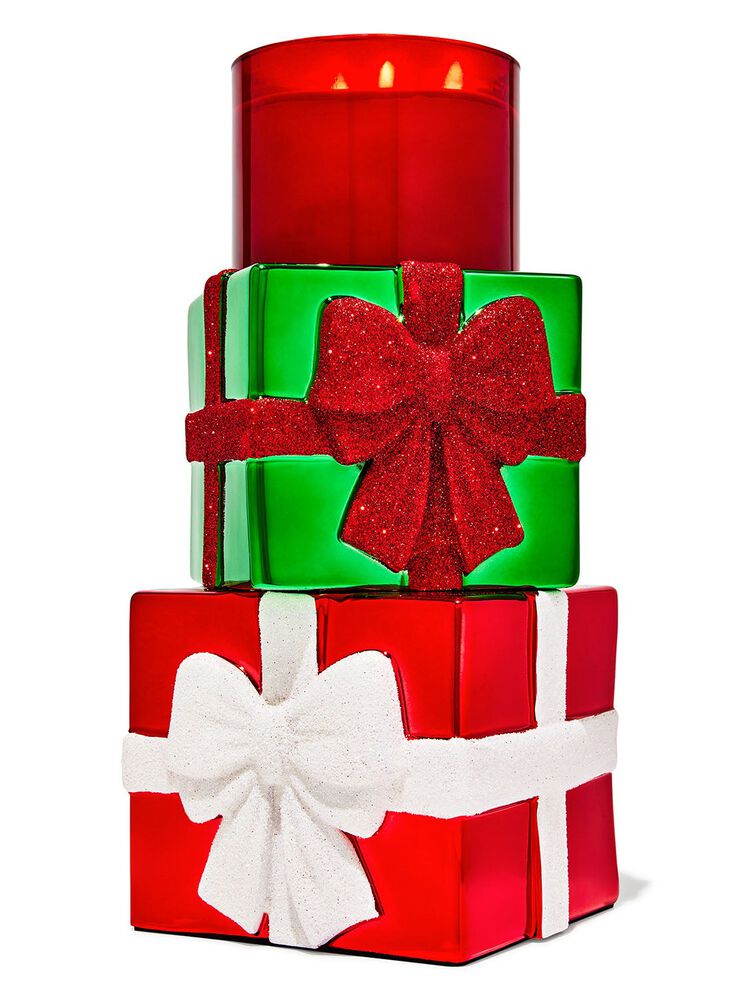 Stacked Presents Pedestal 3-Wick Candle Holder 3-Wick Candle Holder
