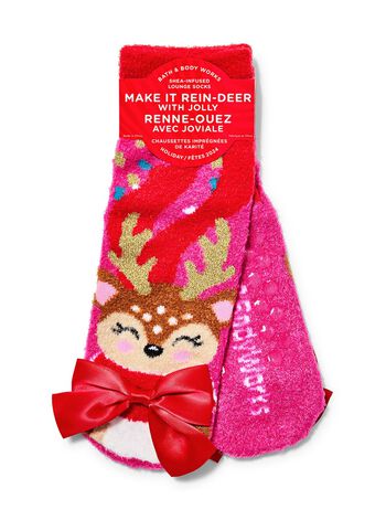 Reindeer with Bow Shea-Infused Lounge Socks Shea-Infused Lounge Socks